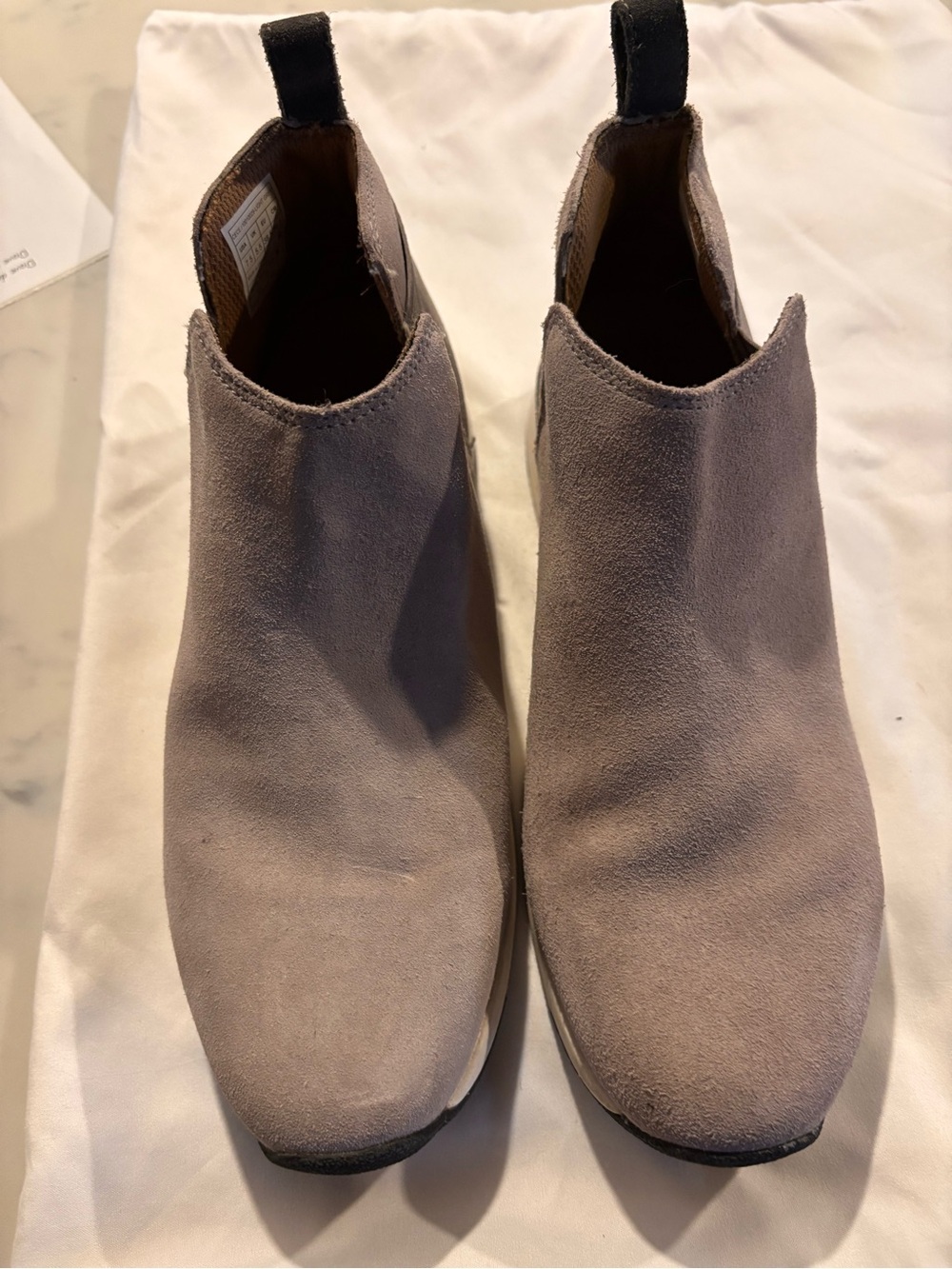 Vionic Suede Ankle Booties in Taupe